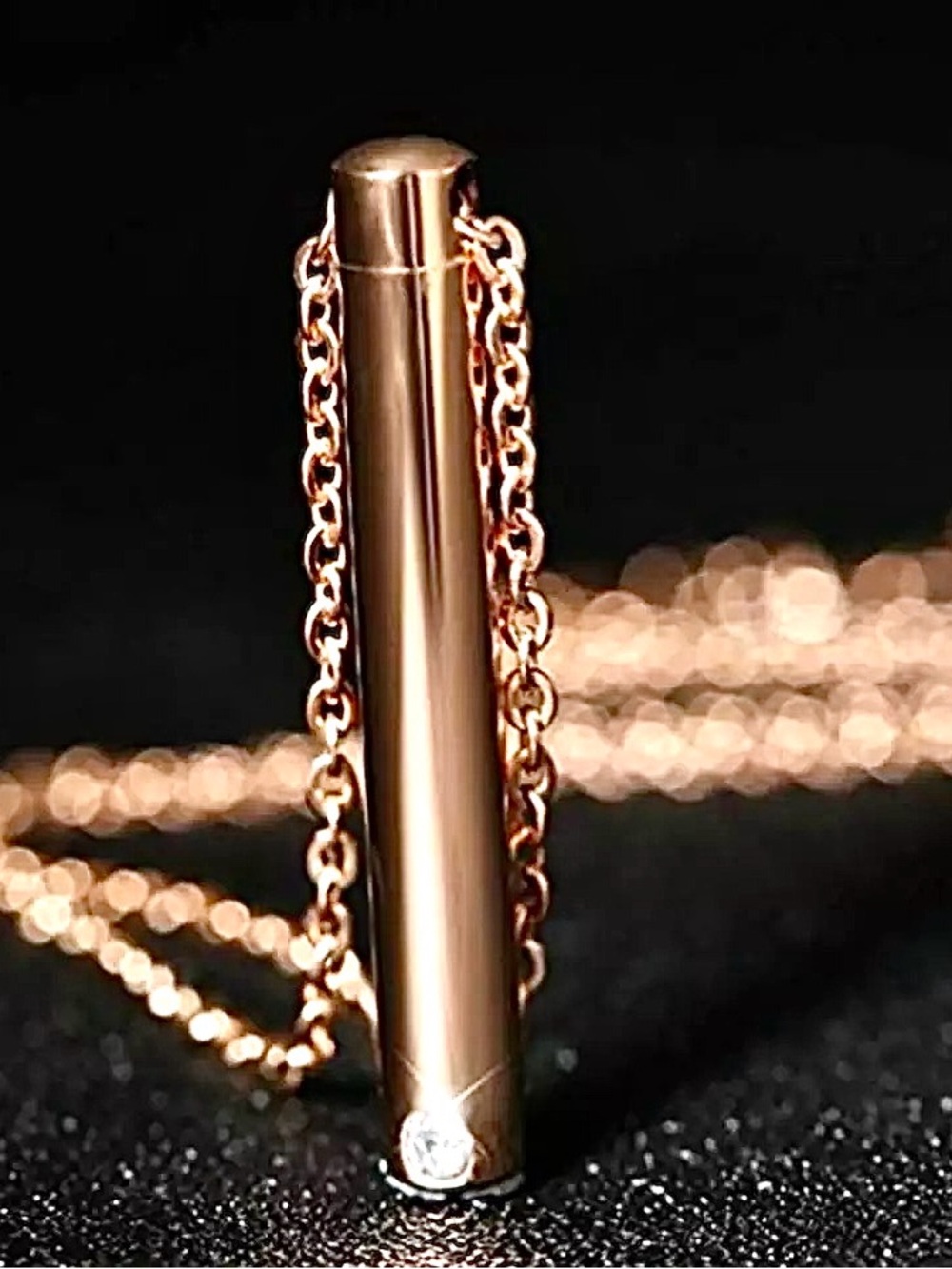 URN CYLINDER NECKLACE rose gold > cremation ashes